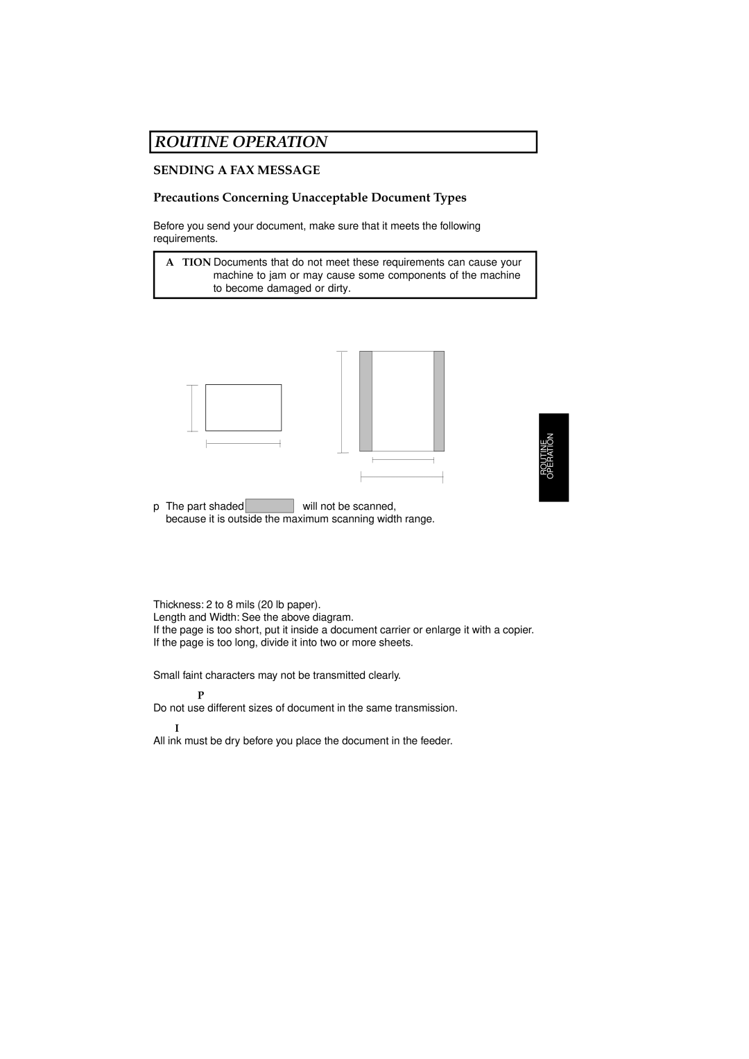 Ricoh 2400L manual Sending a FAX Message, Minimum Maximum 47.2 10.07 12.0 