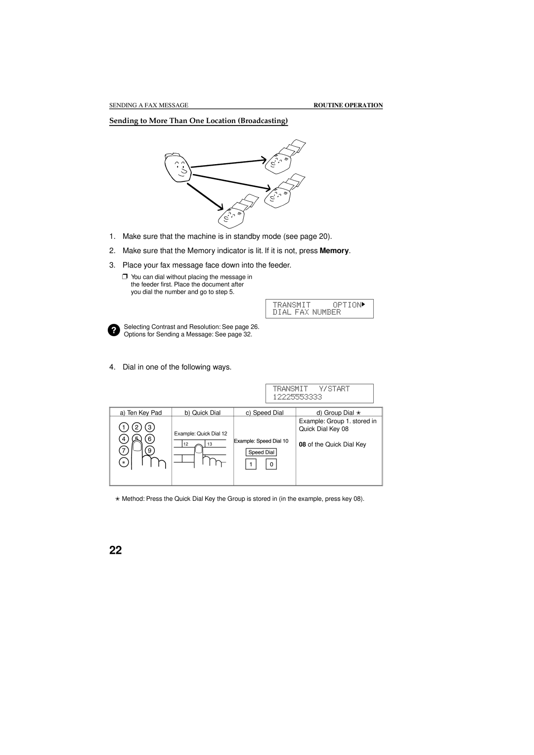Ricoh 2400L manual Sending to More Than One Location Broadcasting, Dial in one of the following ways 