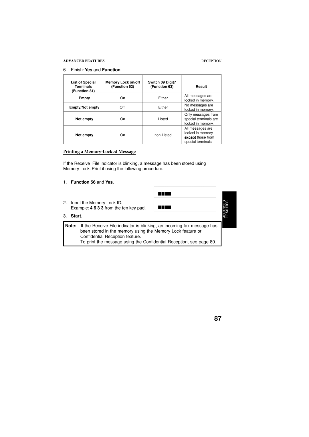 Ricoh 2400L manual List of Special Memory Lock on/off Switch 09 Digit7 