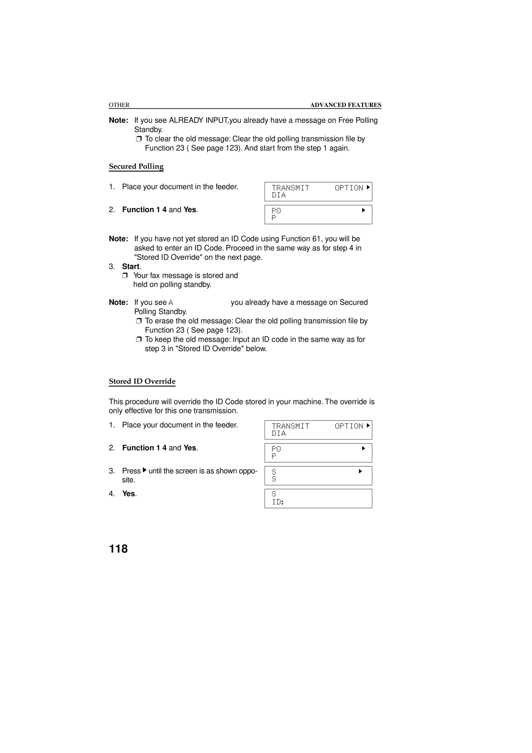 Ricoh 2400L manual Secured Polling, Function 1 4 and Yes Start, Stored ID Override 