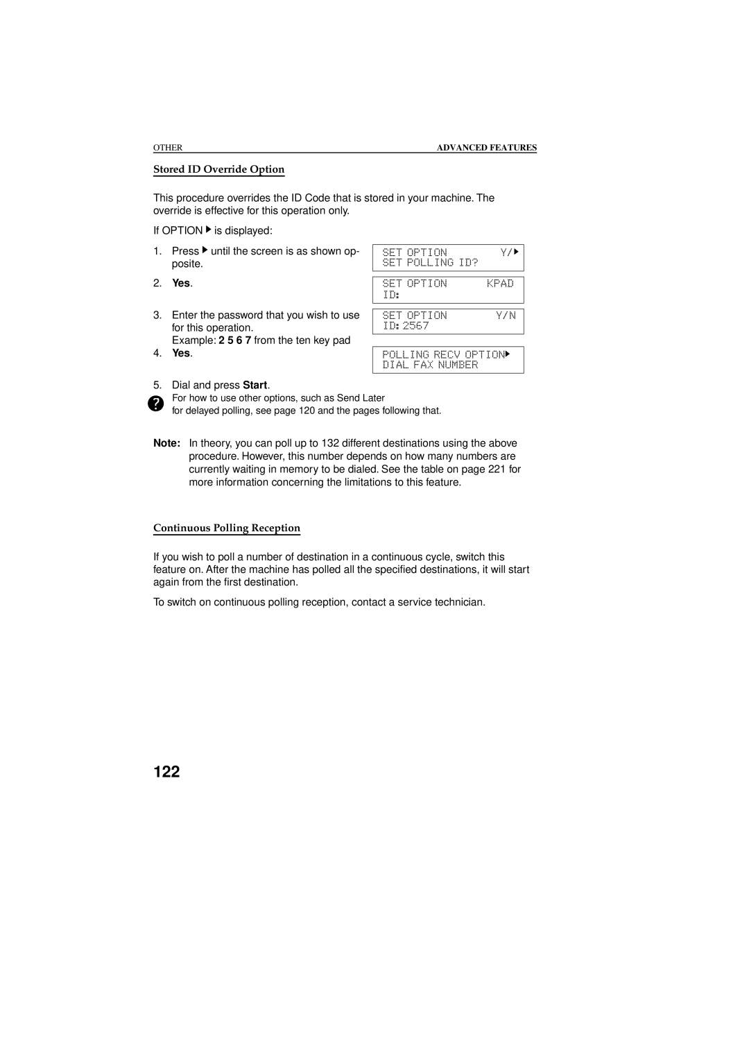 Ricoh 2400L manual Stored ID Override Option, Continuous Polling Reception 