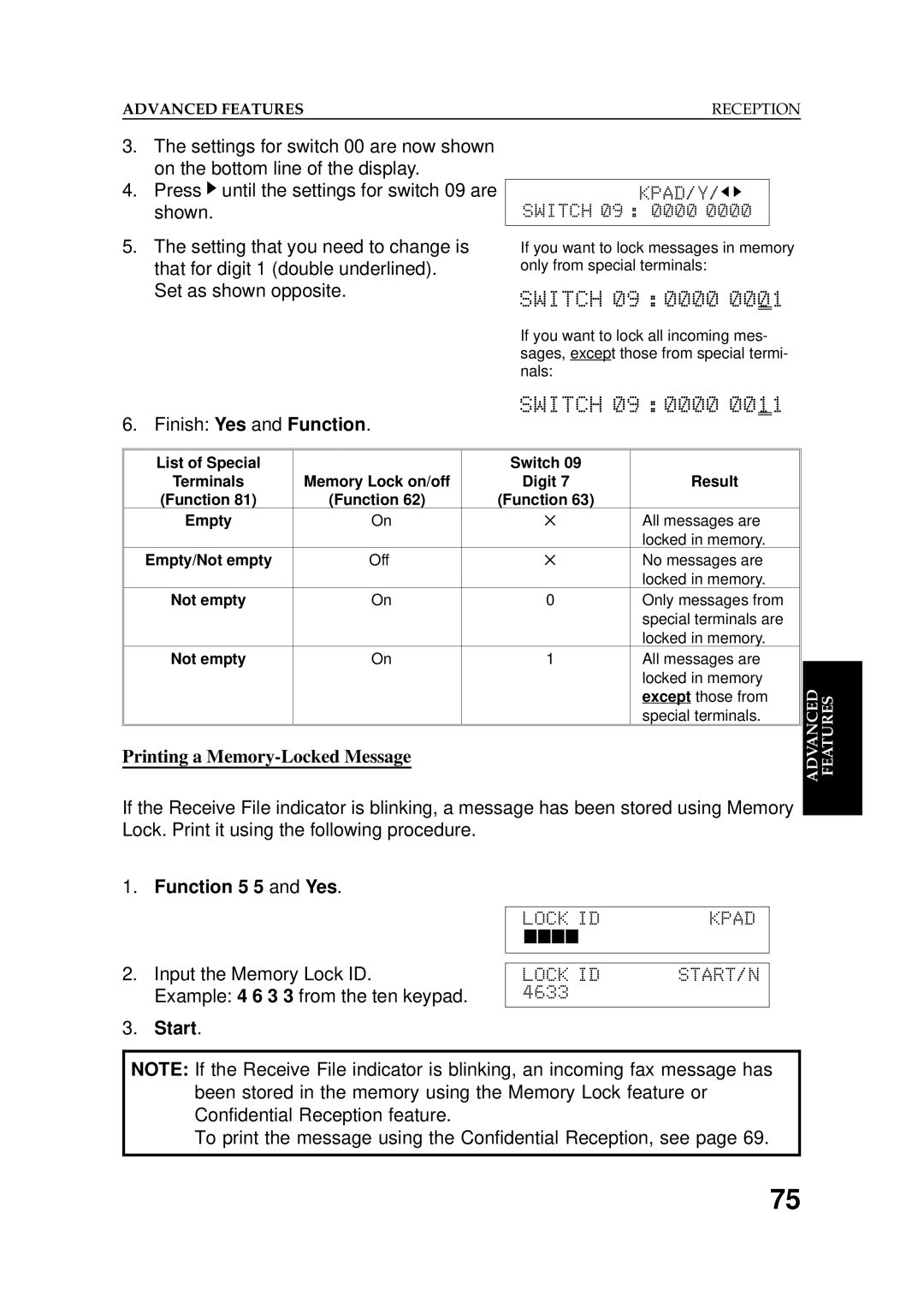 Ricoh 2400L manual Printing a Memory-Locked Message, Function 5 5 and Yes 