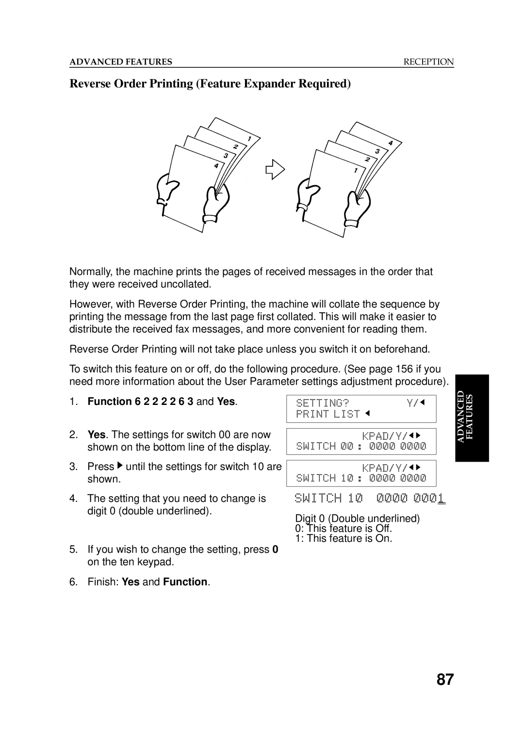 Ricoh 2400L manual SWITCH100000000000, Reverse Order Printing Feature Expander Required 