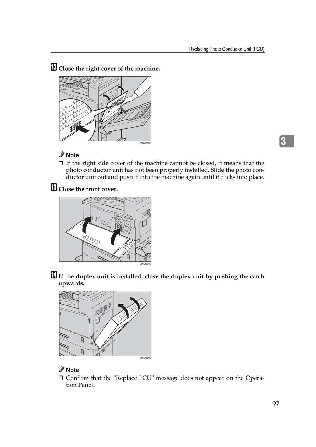 Ricoh 220, 270 operating instructions Close the right cover of the machine 