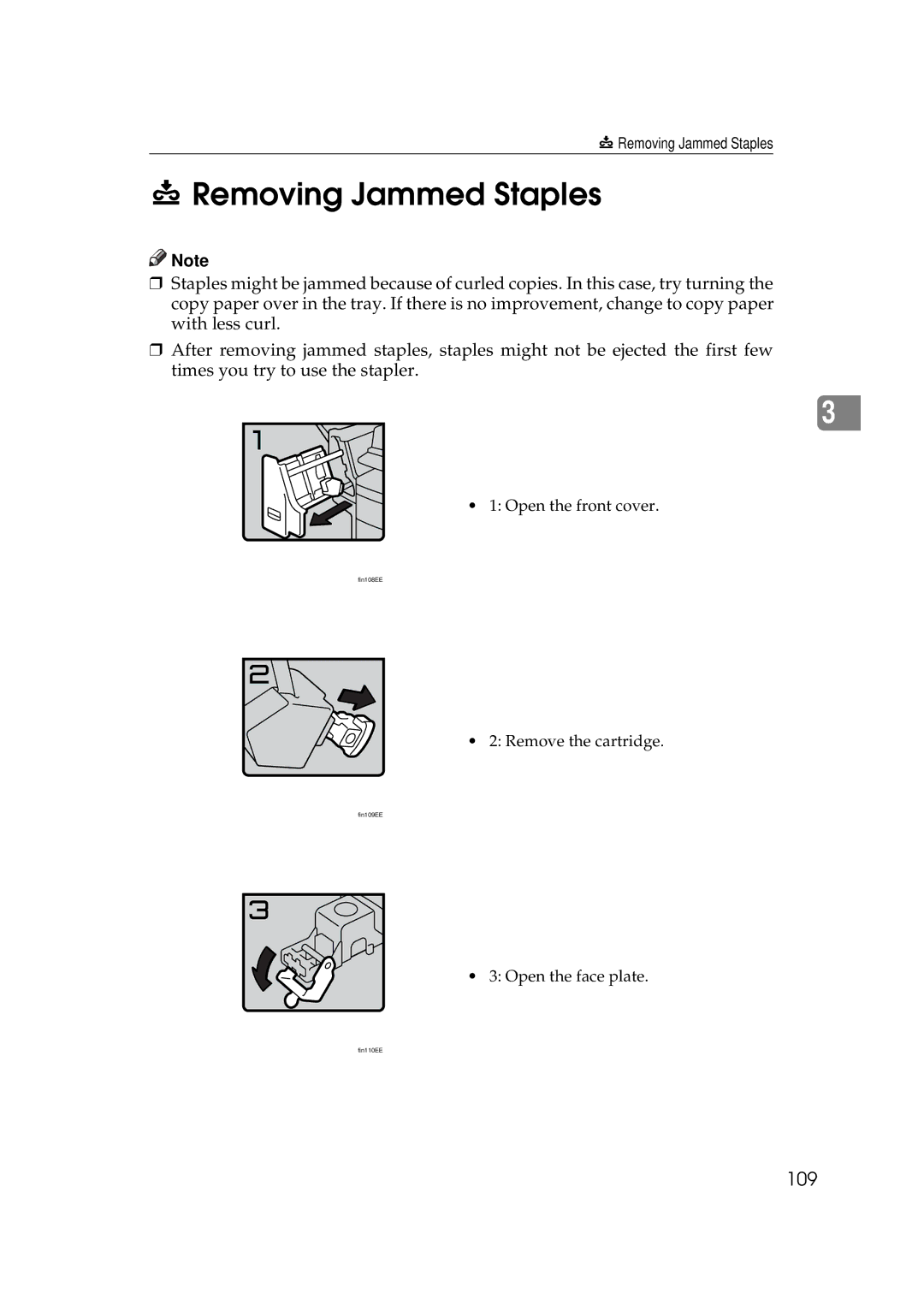 Ricoh 220, 270 operating instructions Removing Jammed Staples, 109 