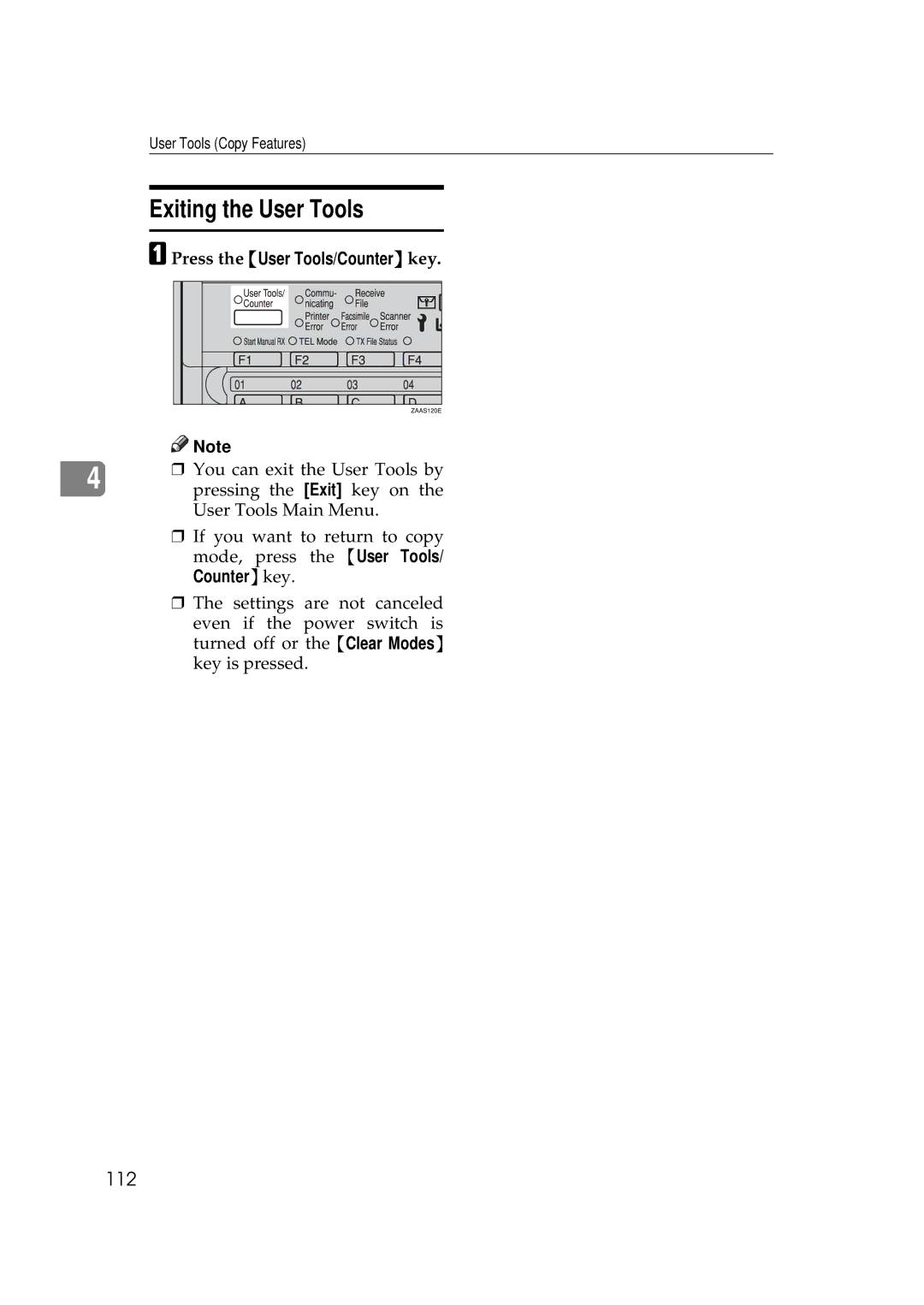 Ricoh 270, 220 operating instructions Exiting the User Tools, 112 