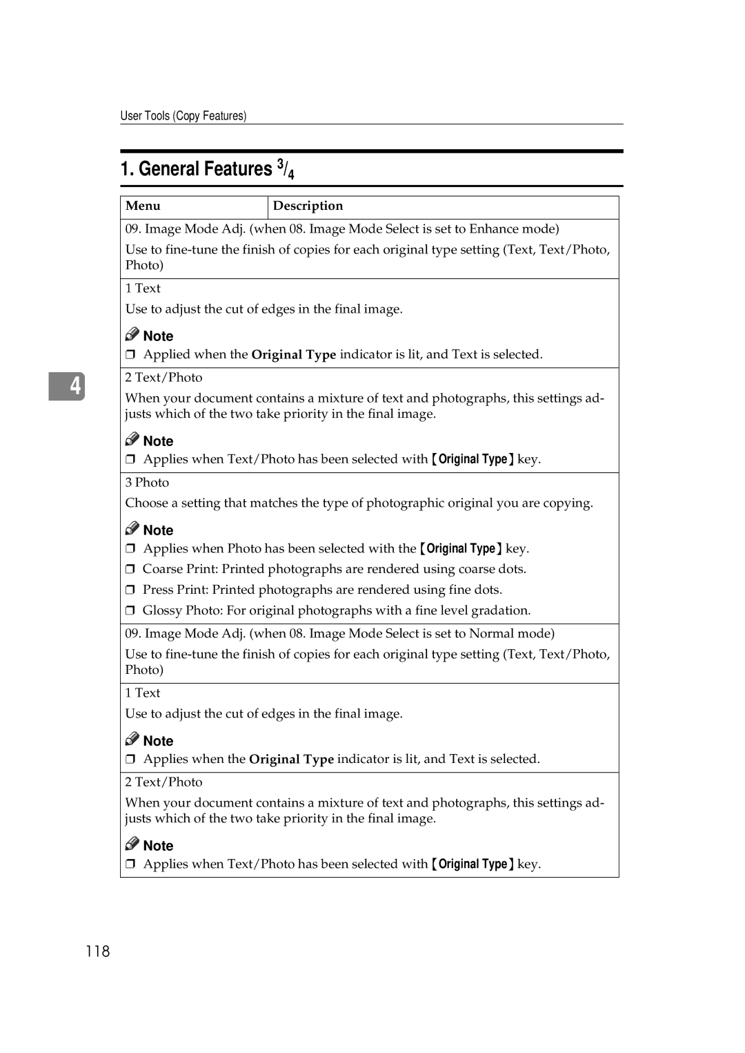 Ricoh 270, 220 operating instructions General Features 3/4, 118 