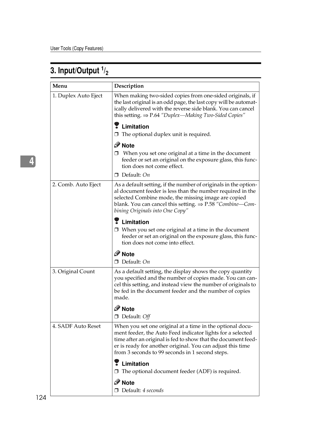 Ricoh 270, 220 operating instructions Input/Output 1/2, 124 