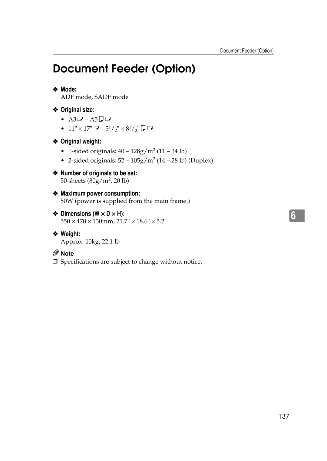 Ricoh 220, 270 operating instructions Document Feeder Option 