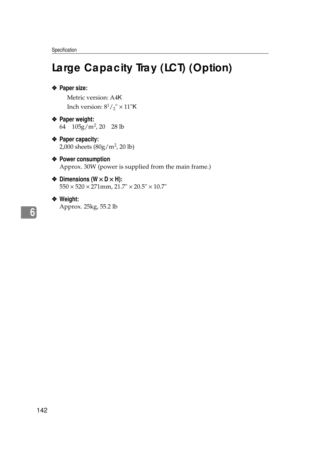 Ricoh 270, 220 operating instructions Large Capacity Tray LCT Option, 142 