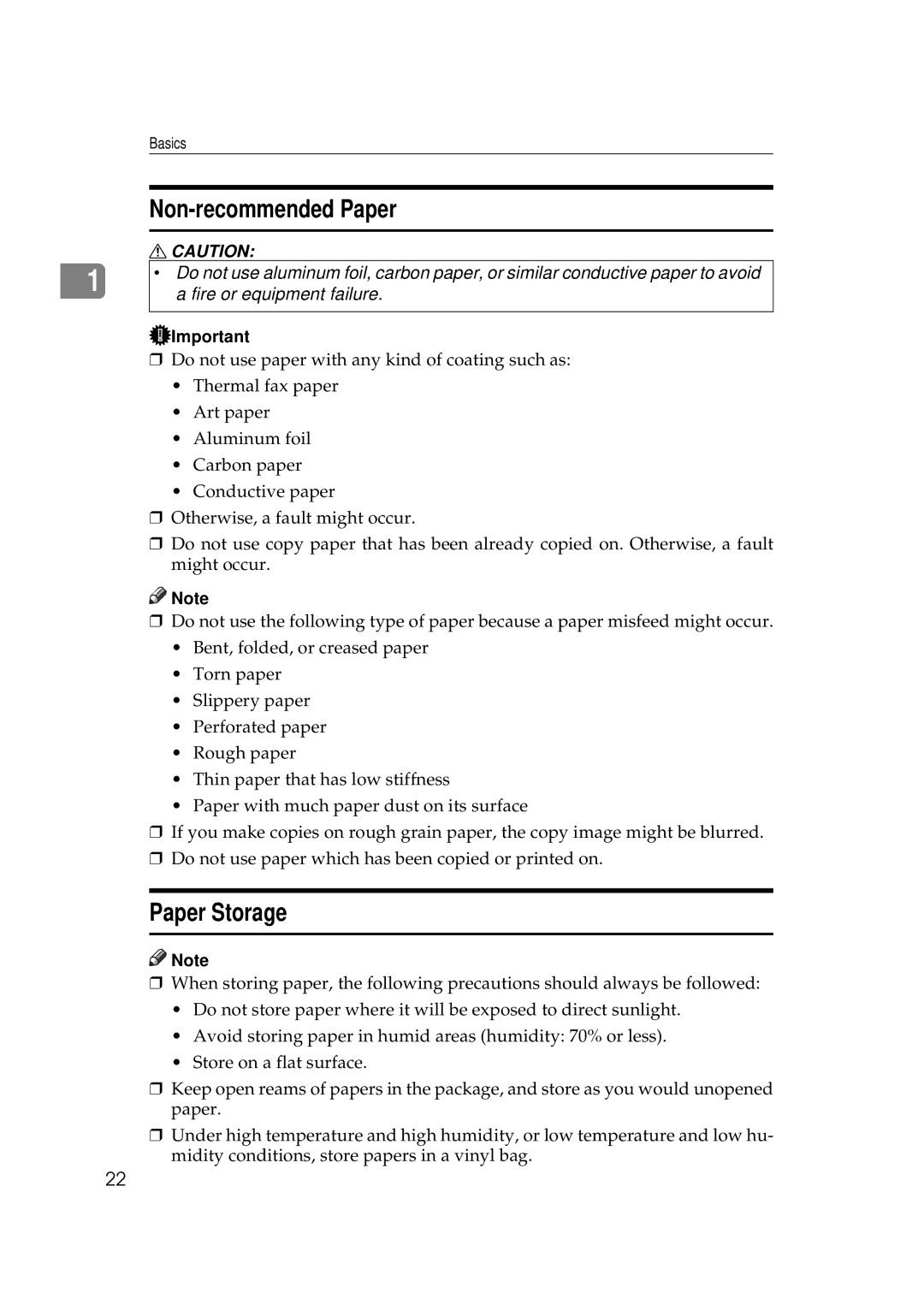 Ricoh 270, 220 operating instructions Non-recommended Paper, Paper Storage 