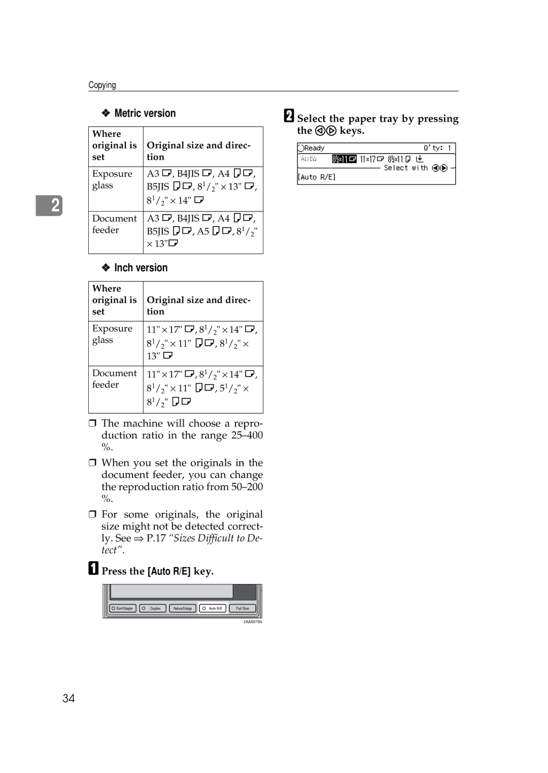 Ricoh 270, 220 operating instructions Where Original is Original size and direc Set Tion 