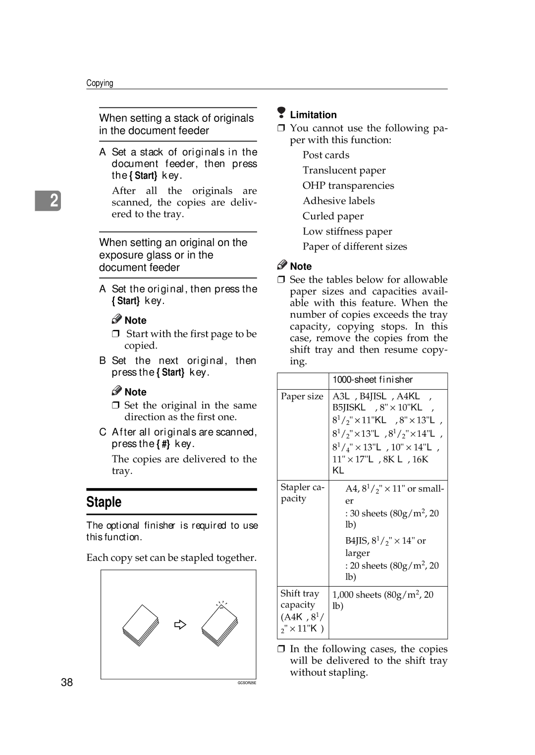 Ricoh 270, 220 operating instructions Staple, Set the original, then press the Start key 