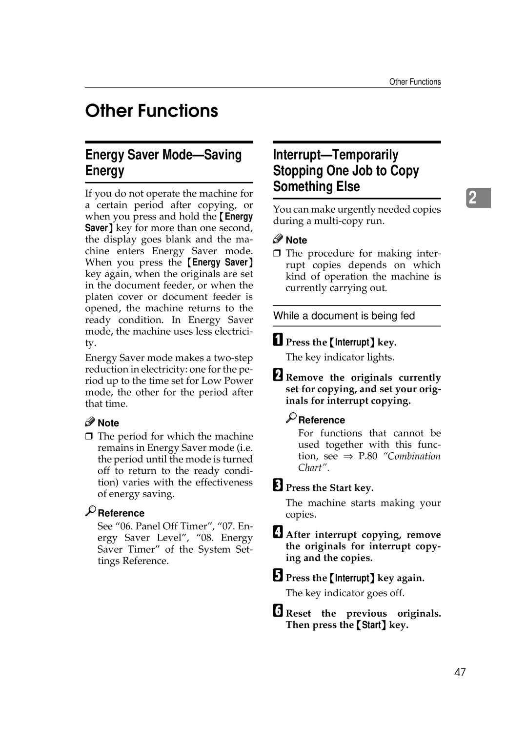 Ricoh 220, 270 operating instructions Other Functions, Energy Saver Mode-Saving Energy, While a document is being fed 