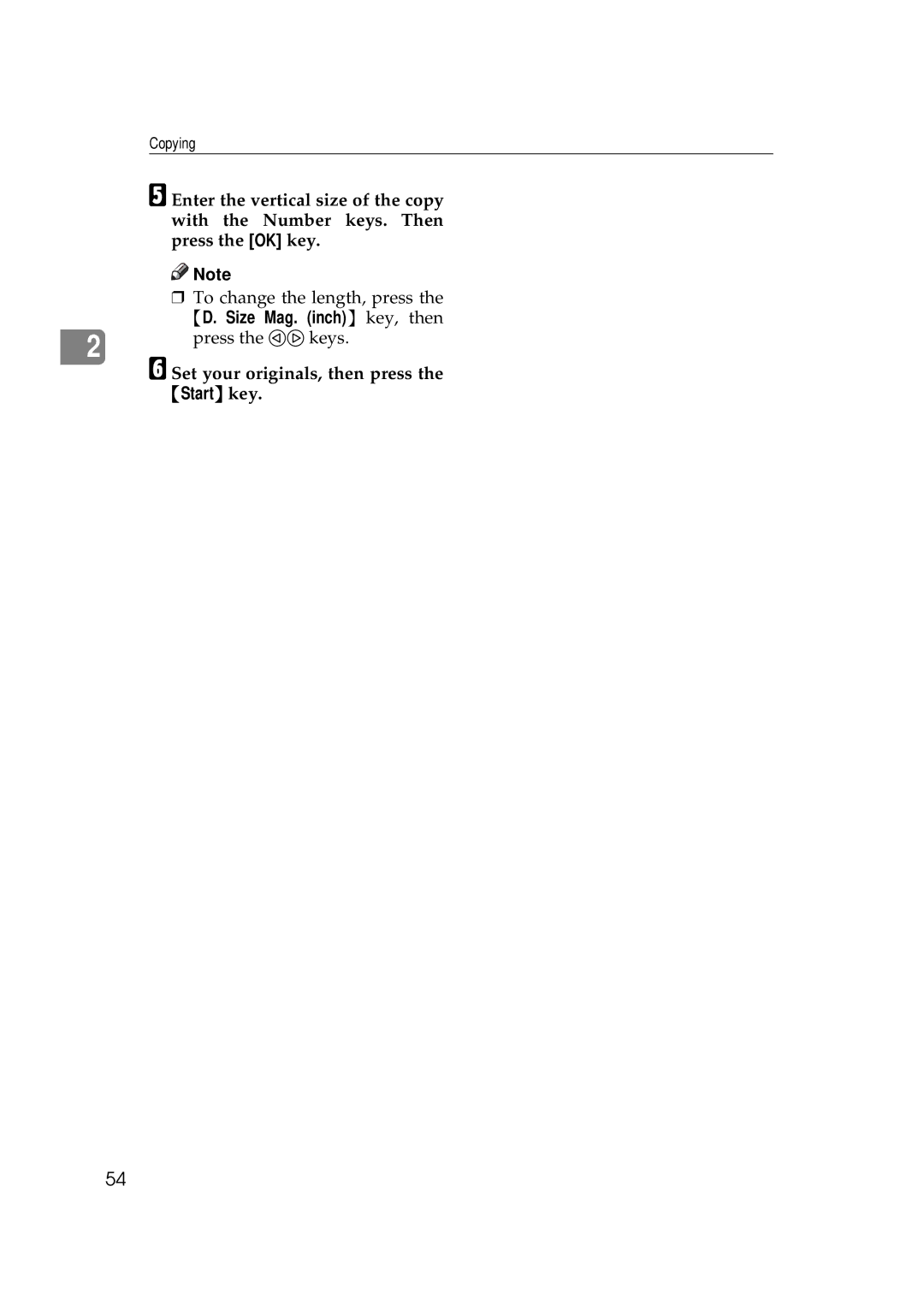 Ricoh 270, 220 operating instructions Size Mag. inch key, then, Set your originals, then press 