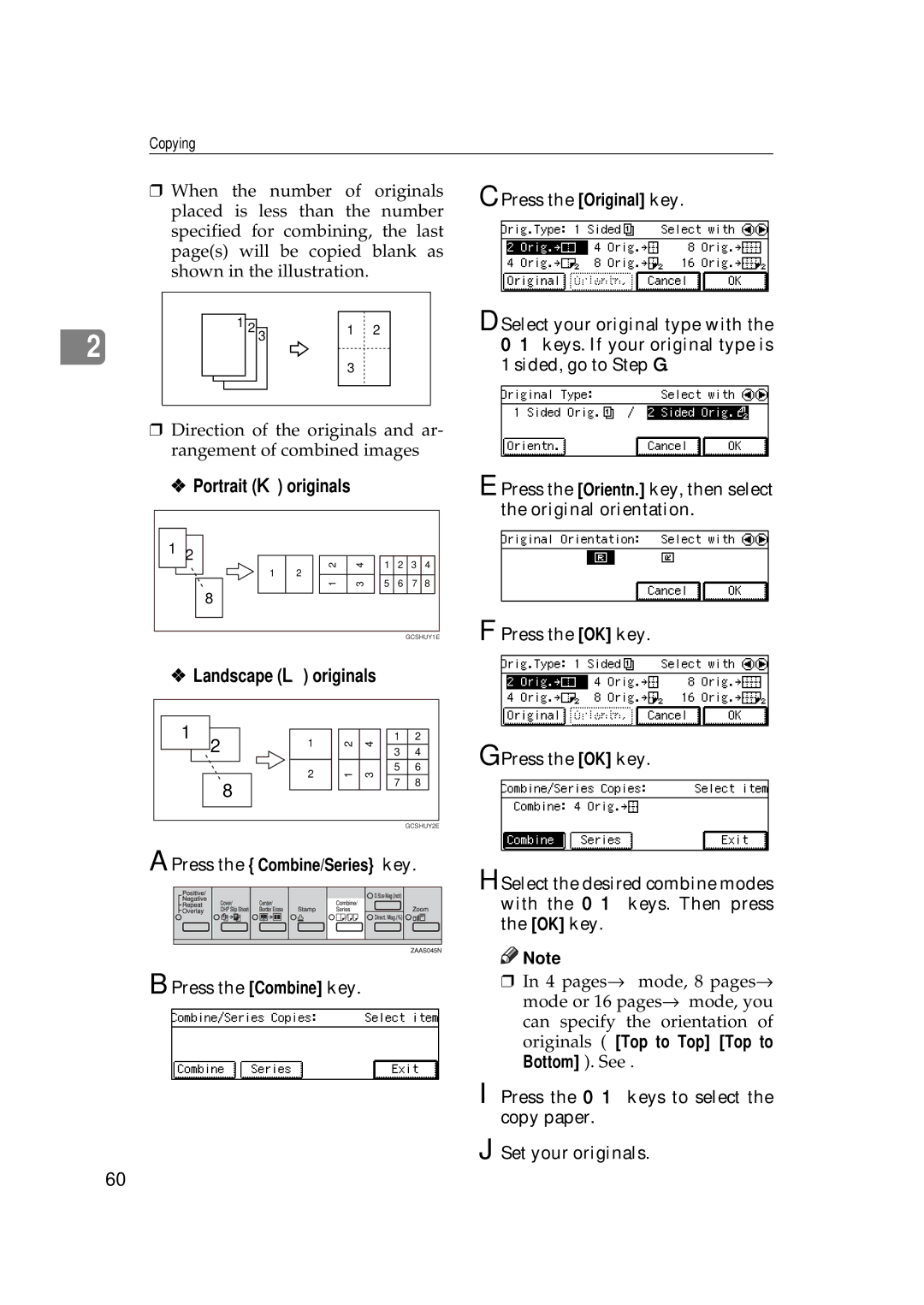 Ricoh 270, 220 operating instructions Portrait K originals 