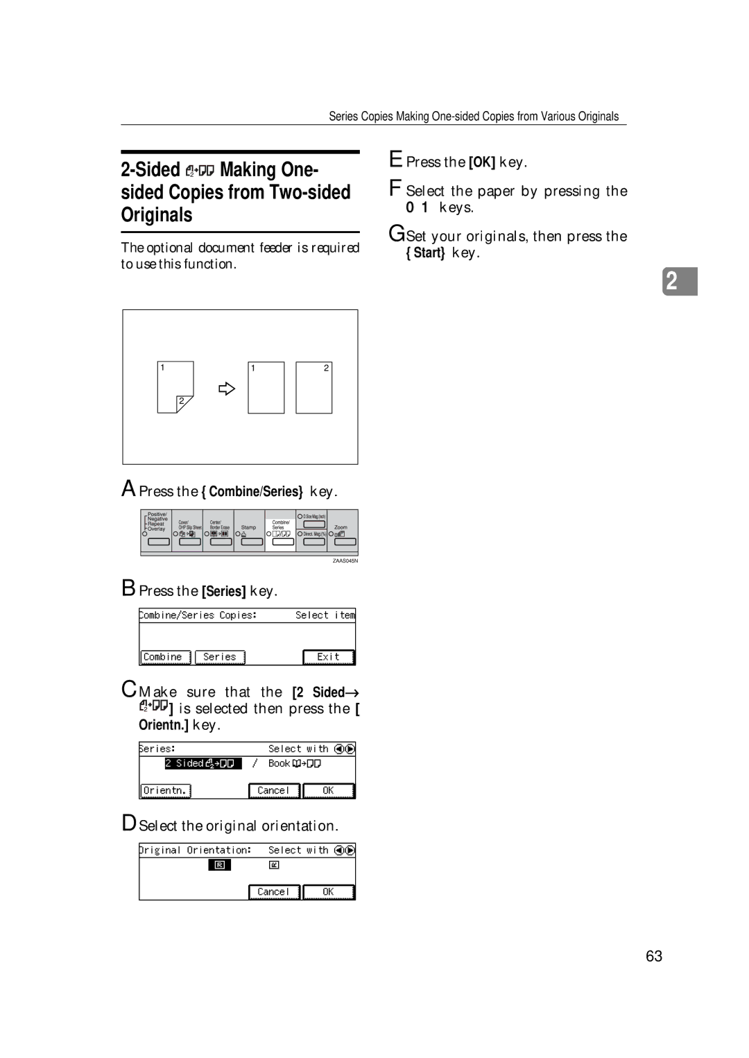 Ricoh 220, 270 operating instructions Sided -Making One- sided Copies from Two-sided Originals 