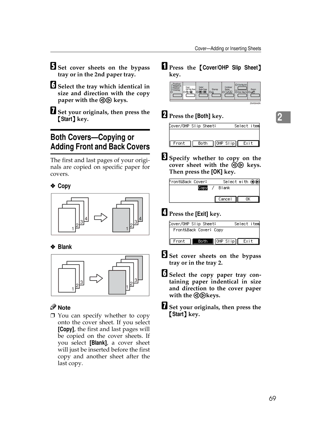 Ricoh 220, 270 operating instructions Both Covers-Copying or Adding Front and Back Covers 