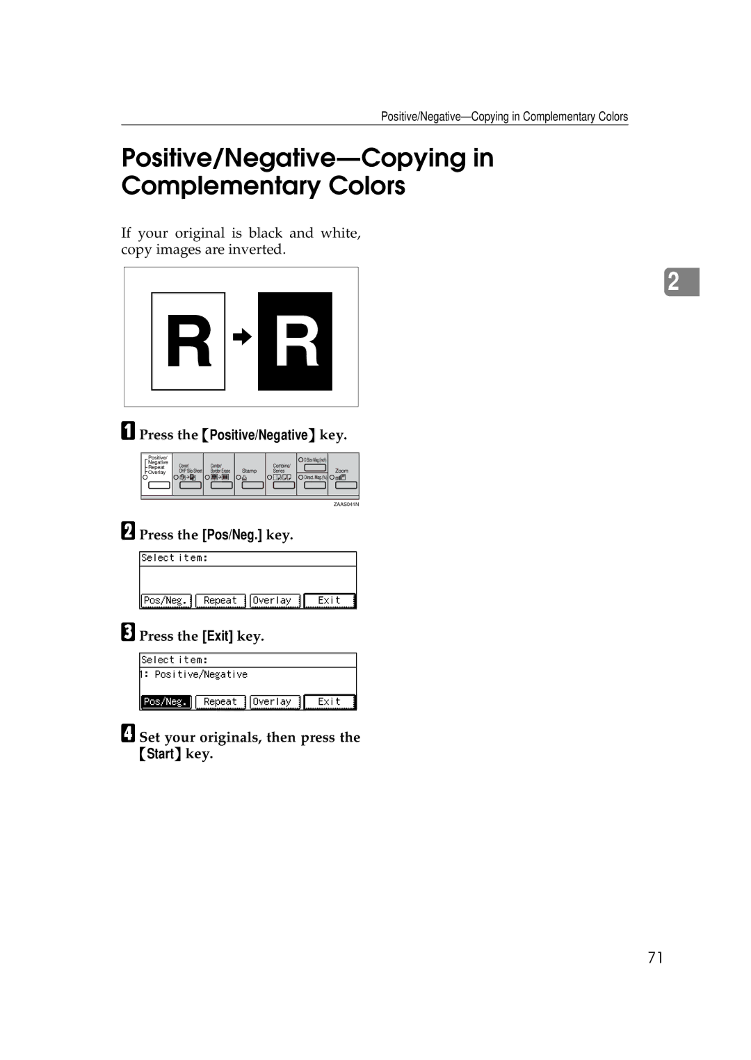 Ricoh 220, 270 operating instructions Positive/Negative-Copying Complementary Colors 