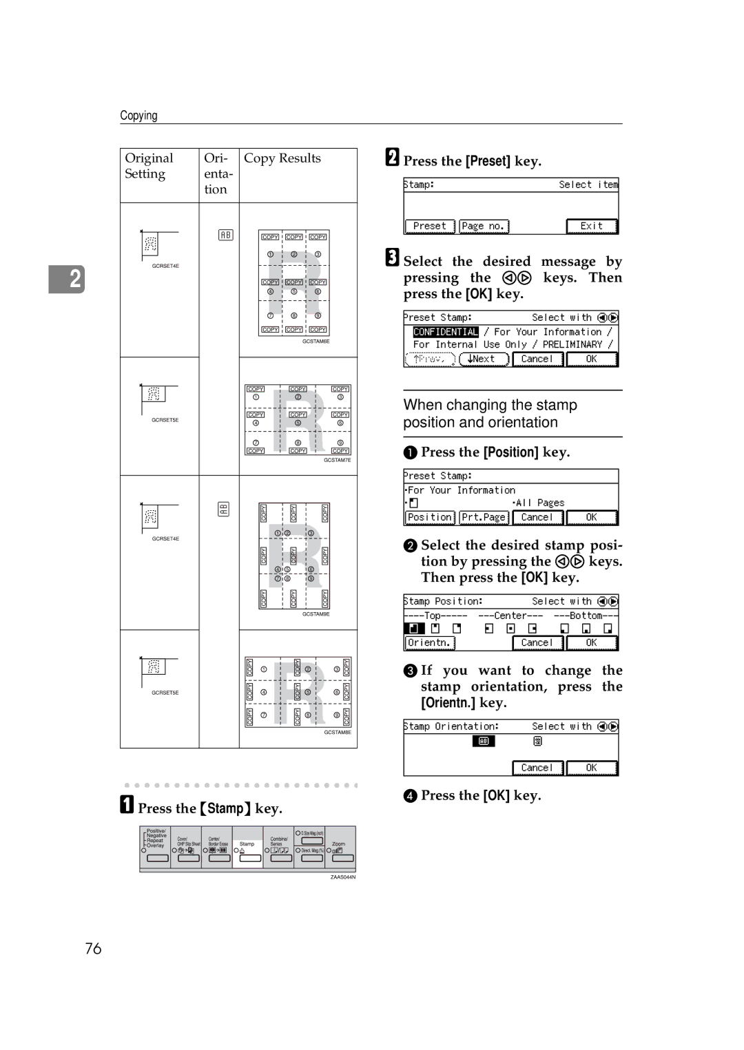 Ricoh 270, 220 operating instructions When changing the stamp, Position and orientation 