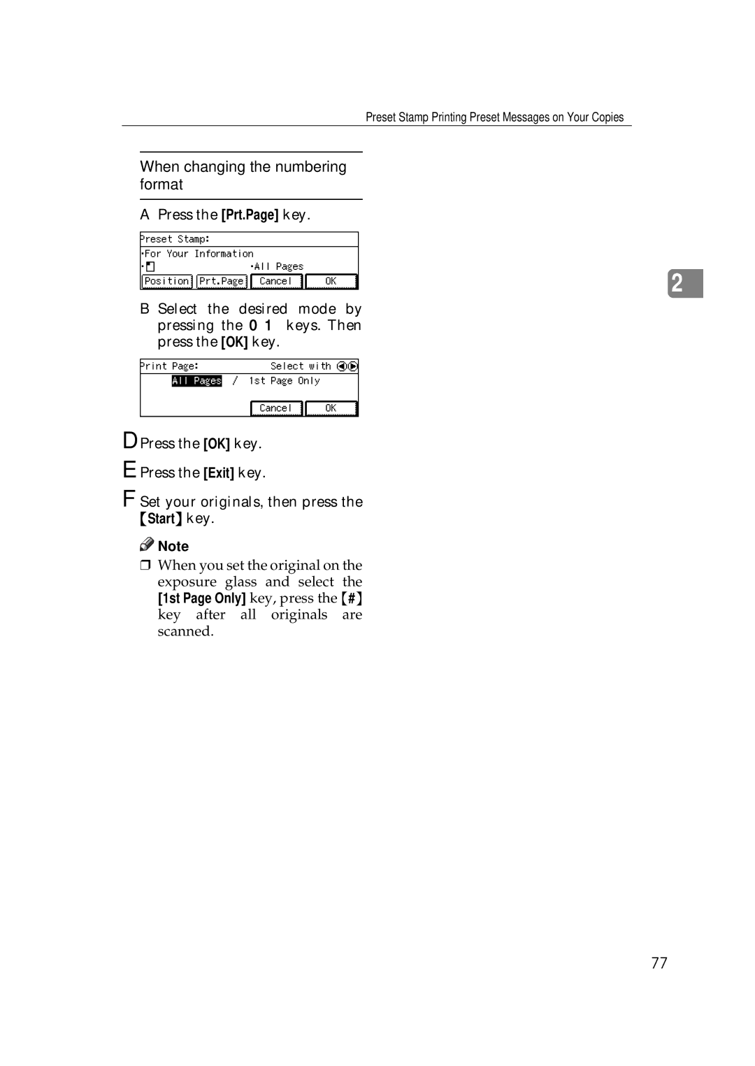 Ricoh 220, 270 operating instructions When changing the numbering format 