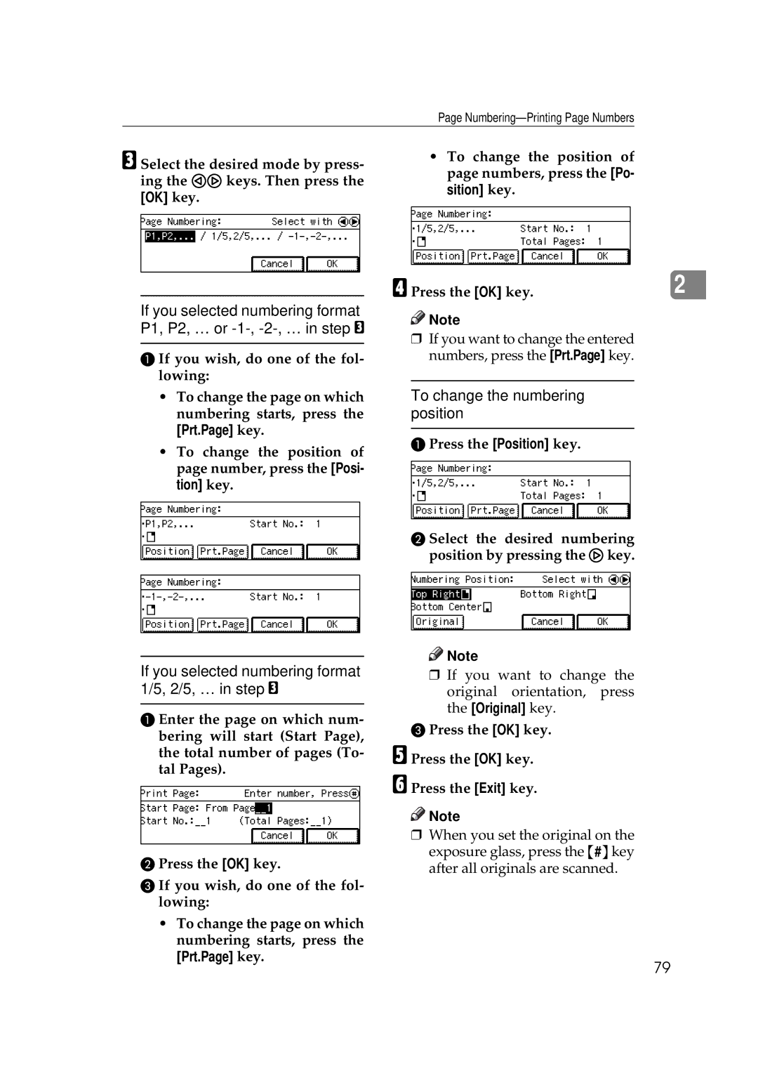 Ricoh 220, 270 If you selected numbering format 1/5, 2/5, … in step C, To change the numbering position 