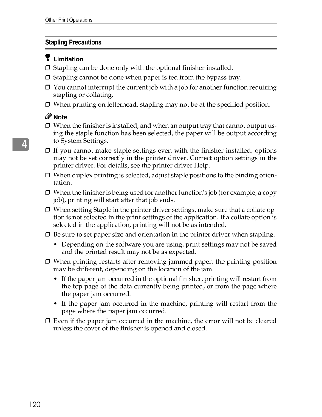 Ricoh 3030 appendix Stapling Precautions, 120 