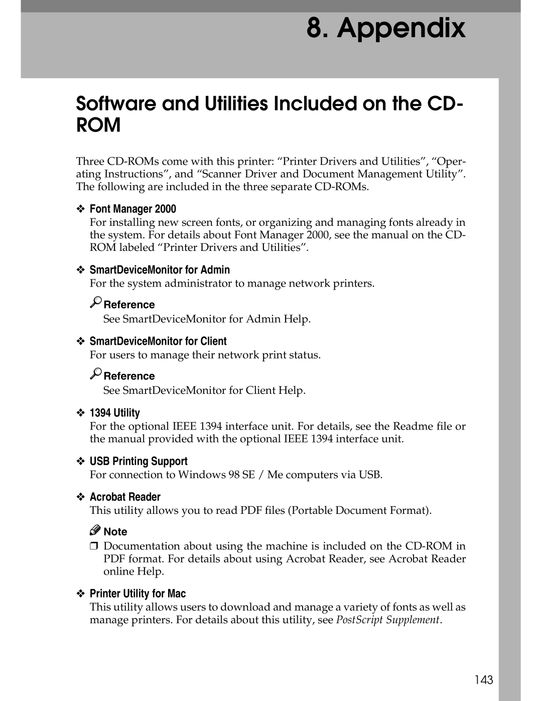 Ricoh 3030 appendix Software and Utilities Included on the CD 