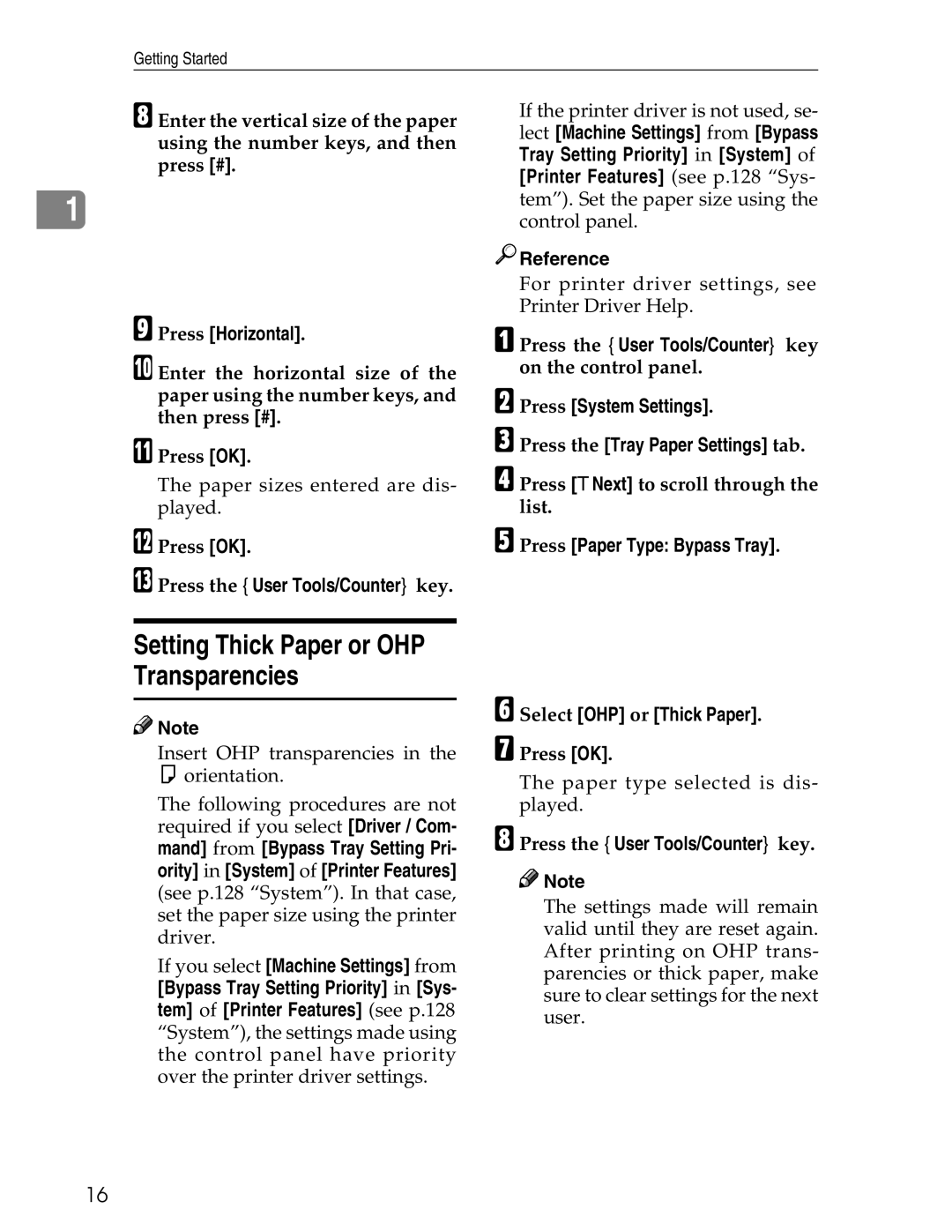 Ricoh 3030 appendix Setting Thick Paper or OHP Transparencies, Press Horizontal 