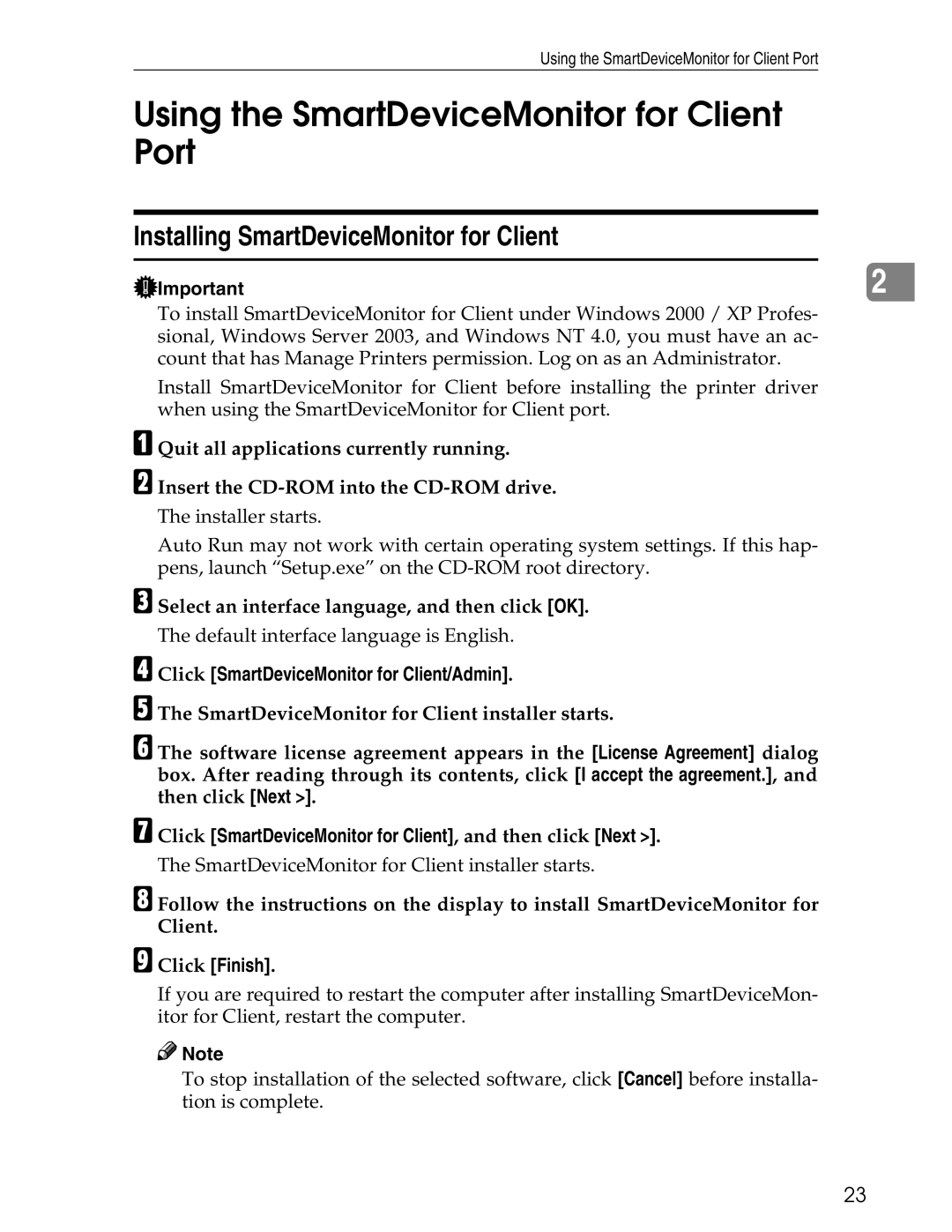 Ricoh 3030 appendix Using the SmartDeviceMonitor for Client Port, Installing SmartDeviceMonitor for Client 