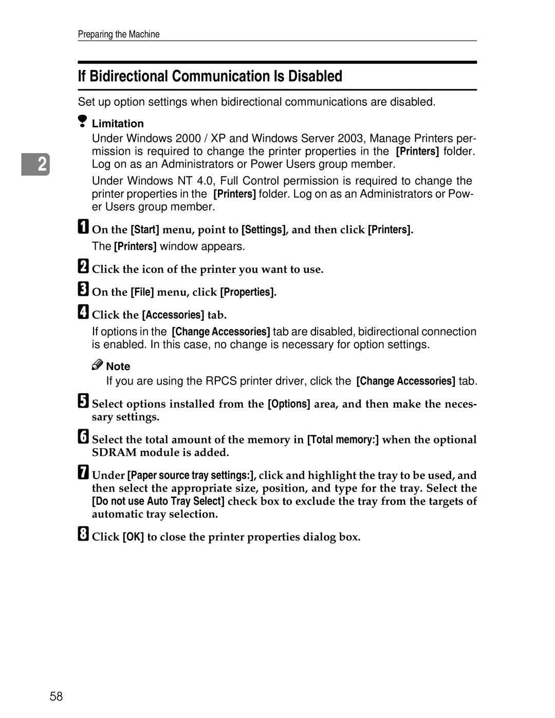 Ricoh 3030 appendix If Bidirectional Communication Is Disabled 