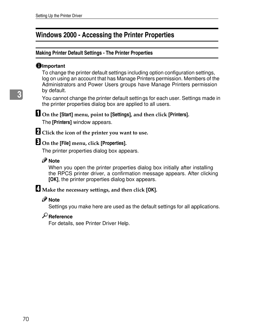 Ricoh 3030 appendix Windows 2000 Accessing the Printer Properties 