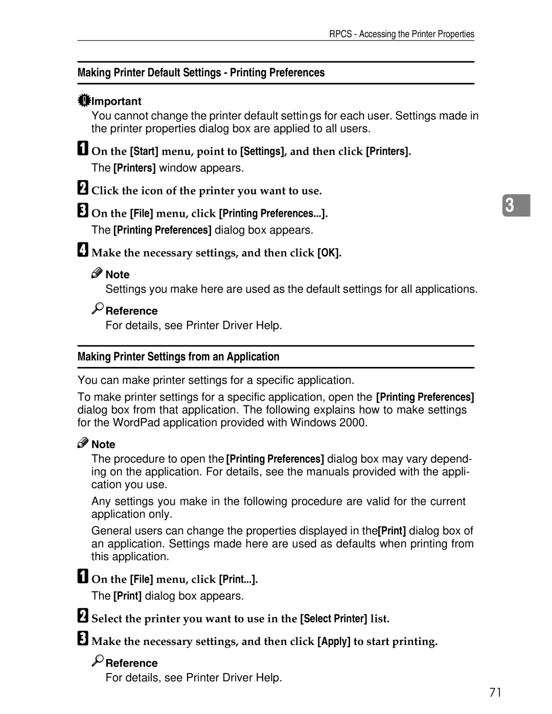 Ricoh 3030 appendix Making Printer Default Settings Printing Preferences 