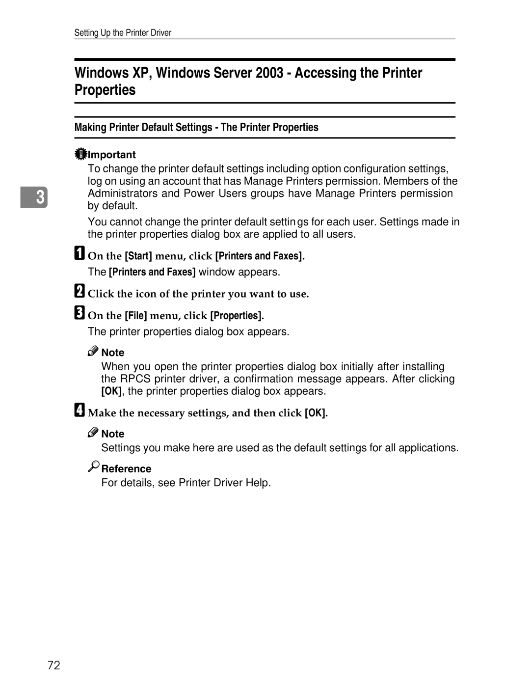 Ricoh 3030 appendix Making Printer Default Settings The Printer Properties 