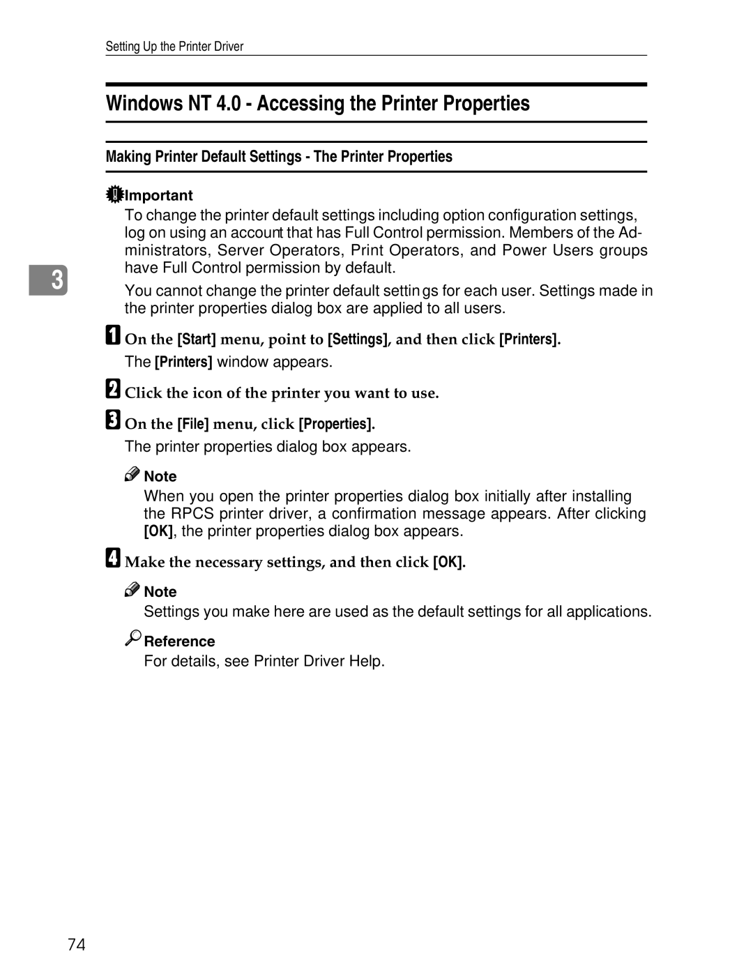 Ricoh 3030 appendix Windows NT 4.0 Accessing the Printer Properties 