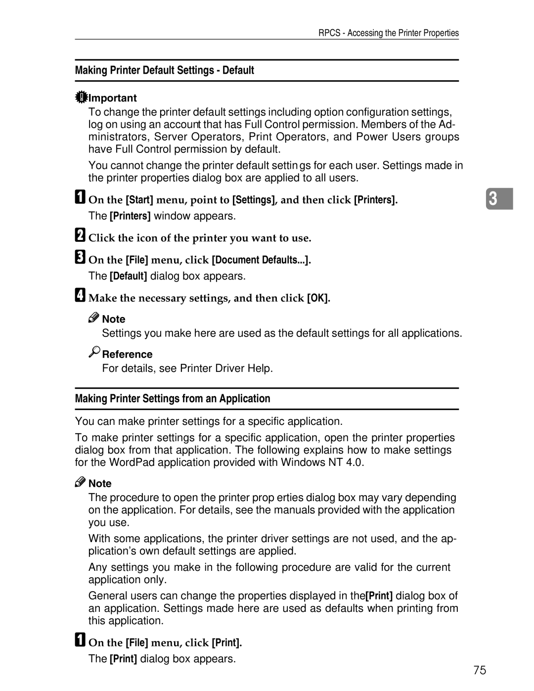 Ricoh 3030 appendix Making Printer Default Settings Default, On the File menu, click Print. The Print dialog box appears 