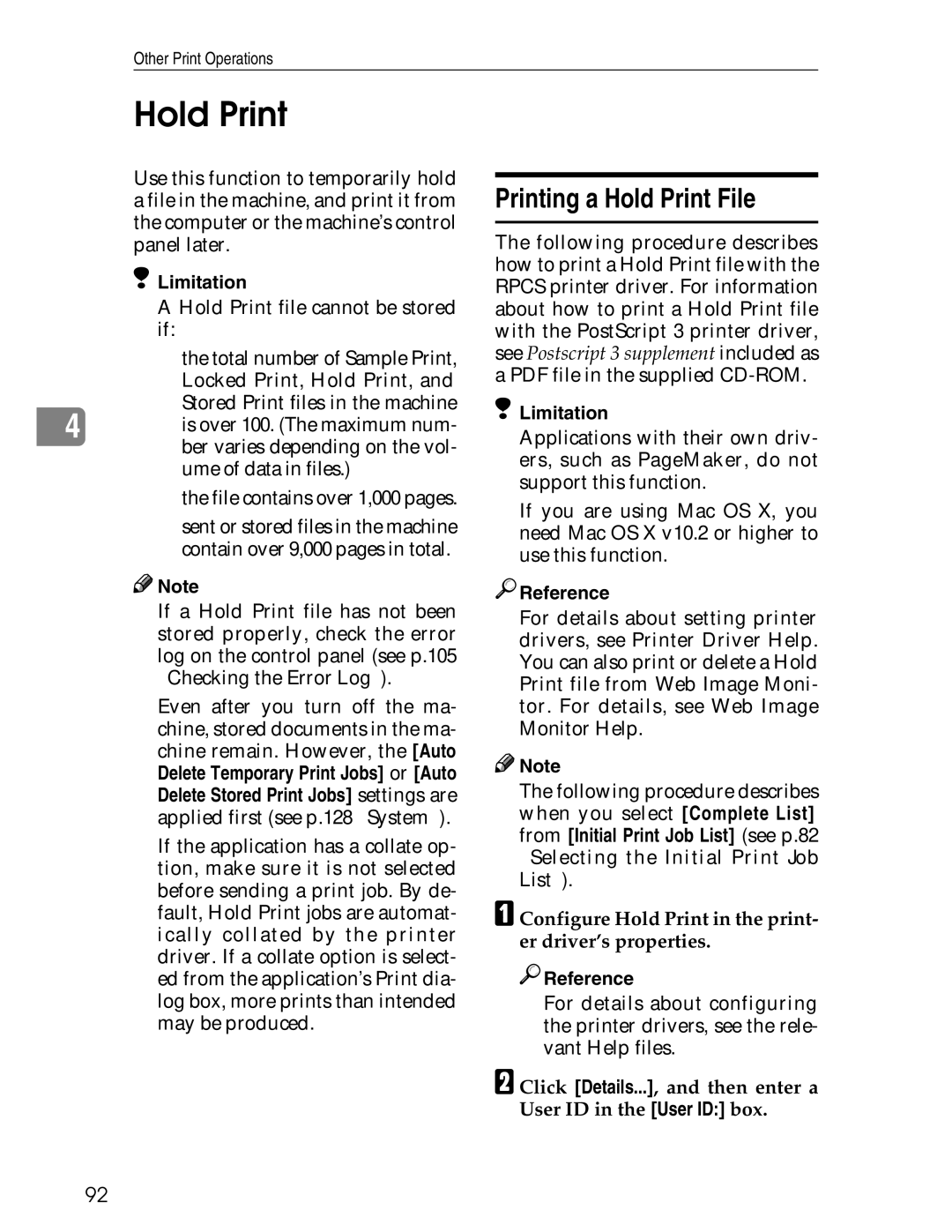 Ricoh 3030 appendix Printing a Hold Print File, Configure Hold Print in the print- er driver’s properties 