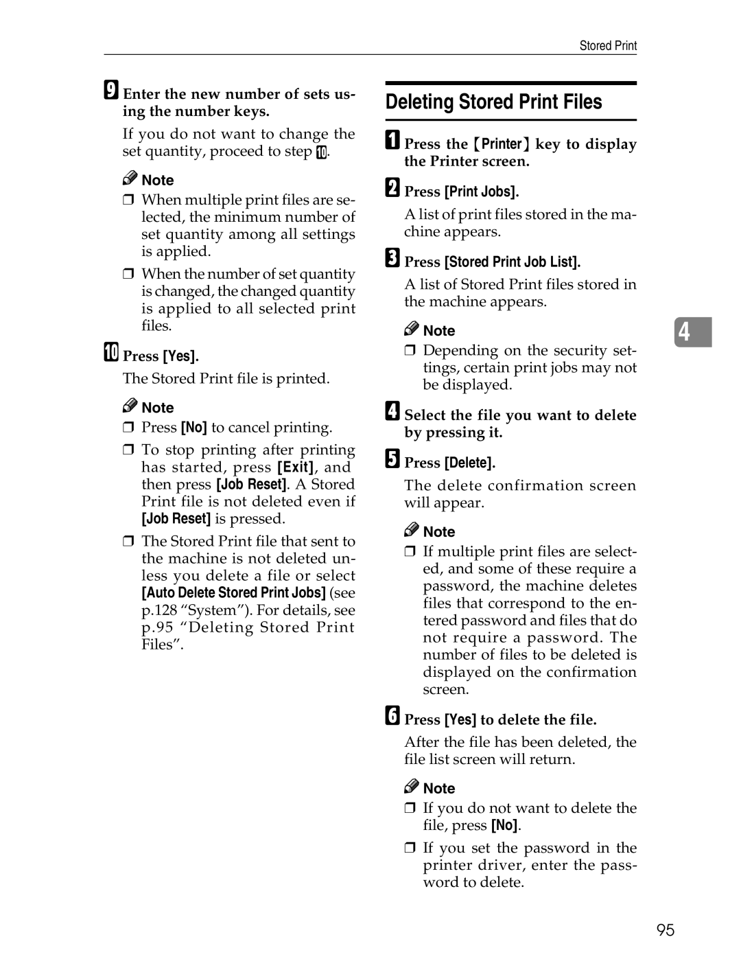 Ricoh 3045 appendix Deleting Stored Print Files, Enter the new number of sets us- ing the number keys 