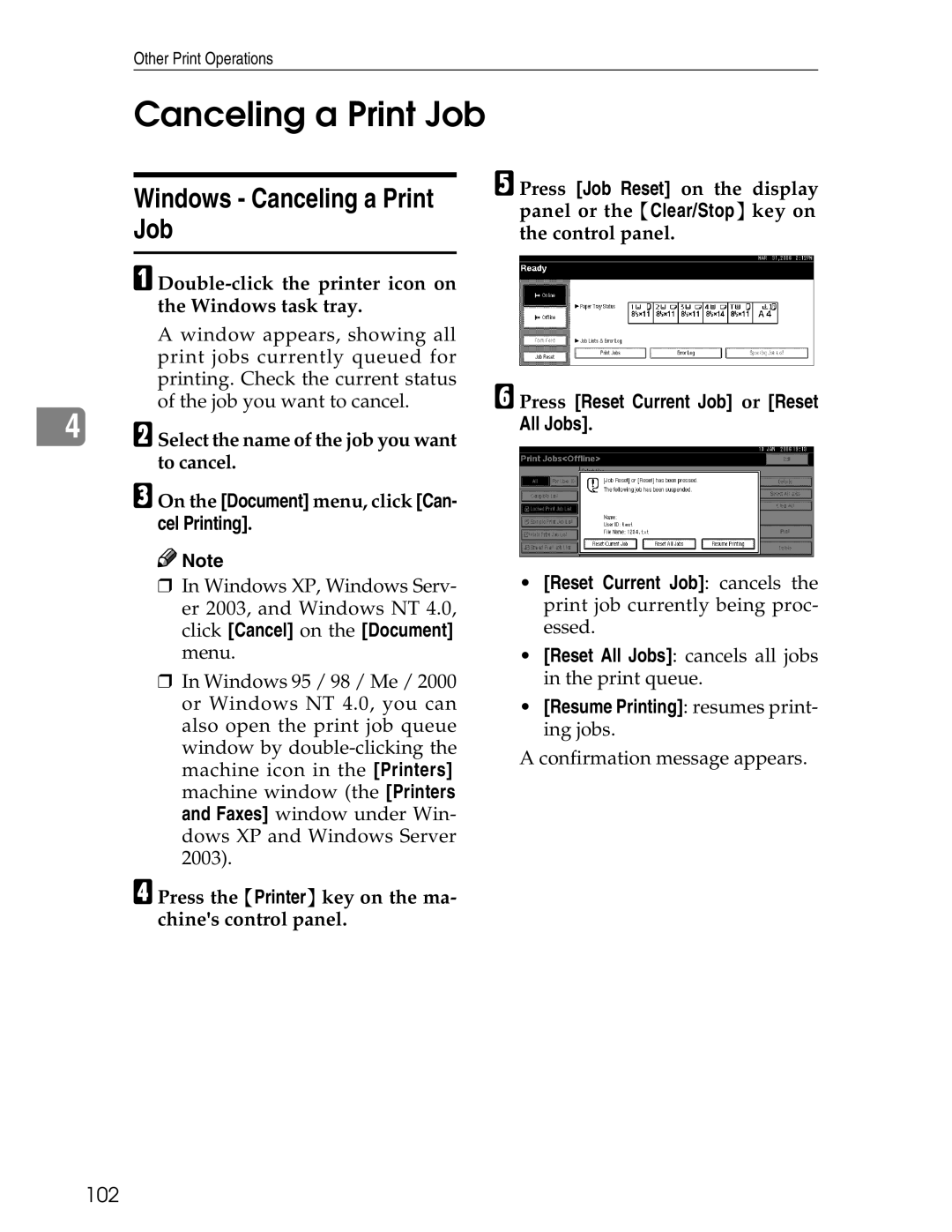 Ricoh 3045 appendix Windows Canceling a Print Job, Double-click the printer icon on the Windows task tray 