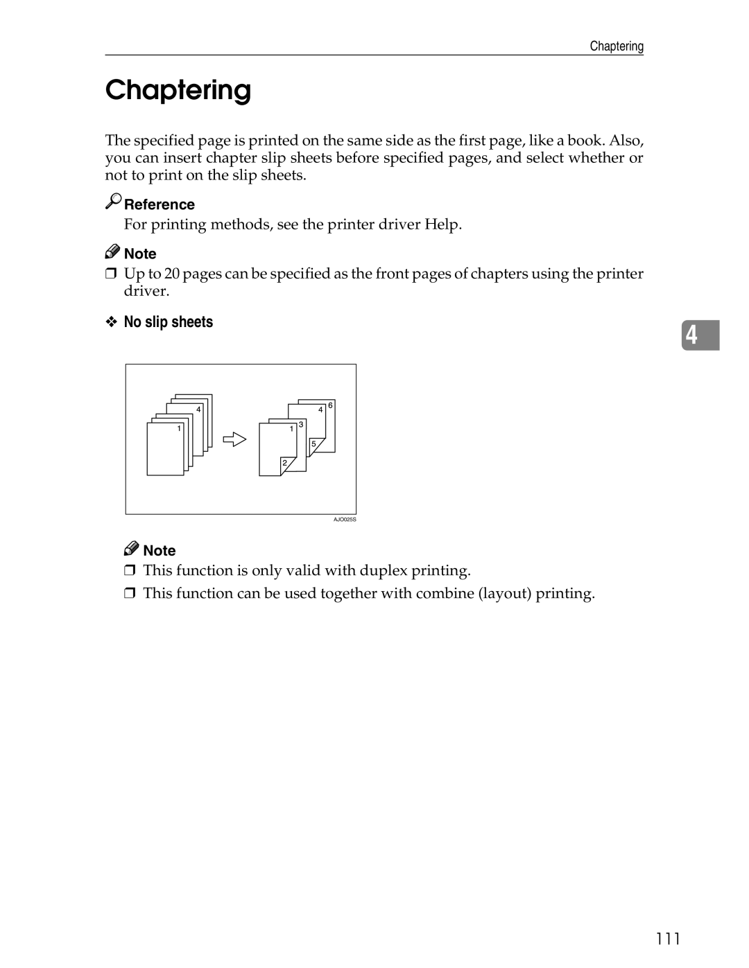 Ricoh 3045 appendix Chaptering, No slip sheets, 111 