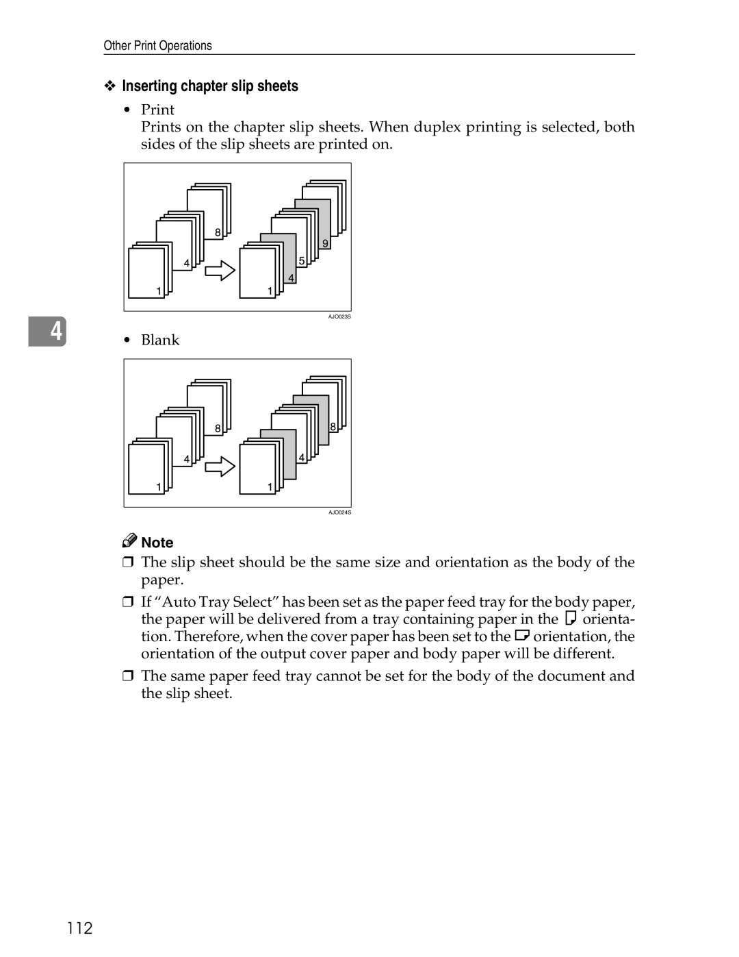 Ricoh 3045 appendix Inserting chapter slip sheets, 112 