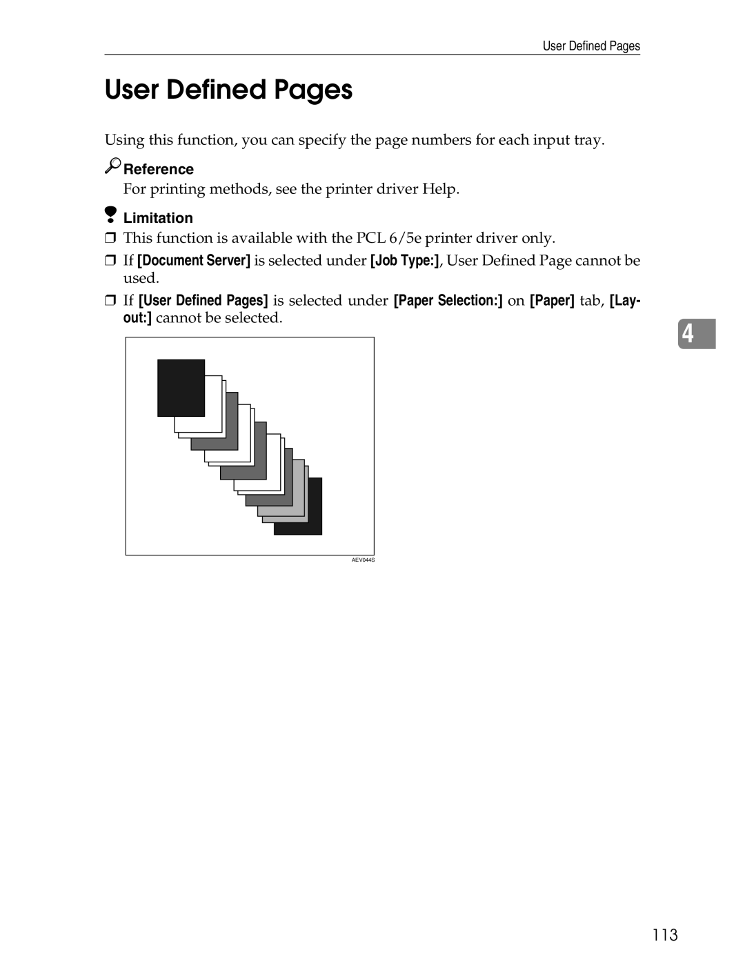 Ricoh 3045 appendix User Defined Pages, 113 