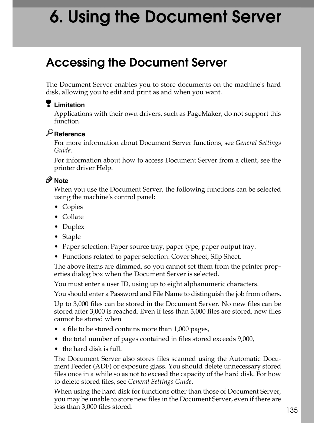 Ricoh 3045 appendix Accessing the Document Server, 135 