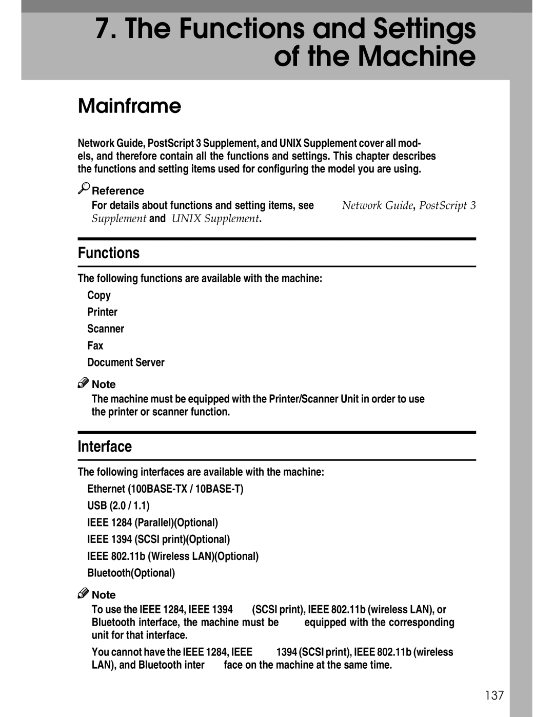 Ricoh 3045 appendix Mainframe, Functions, 137 