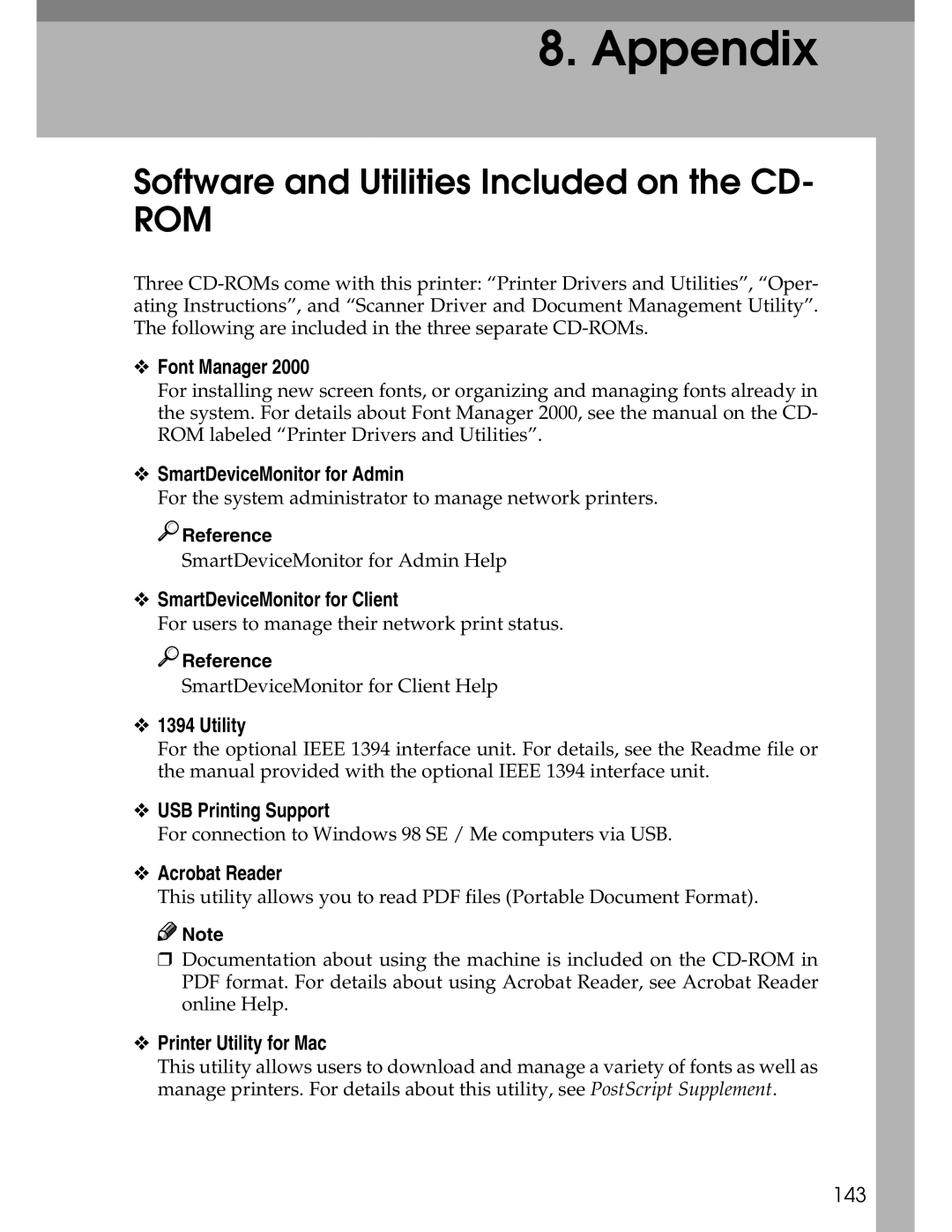 Ricoh 3045 appendix Software and Utilities Included on the CD 