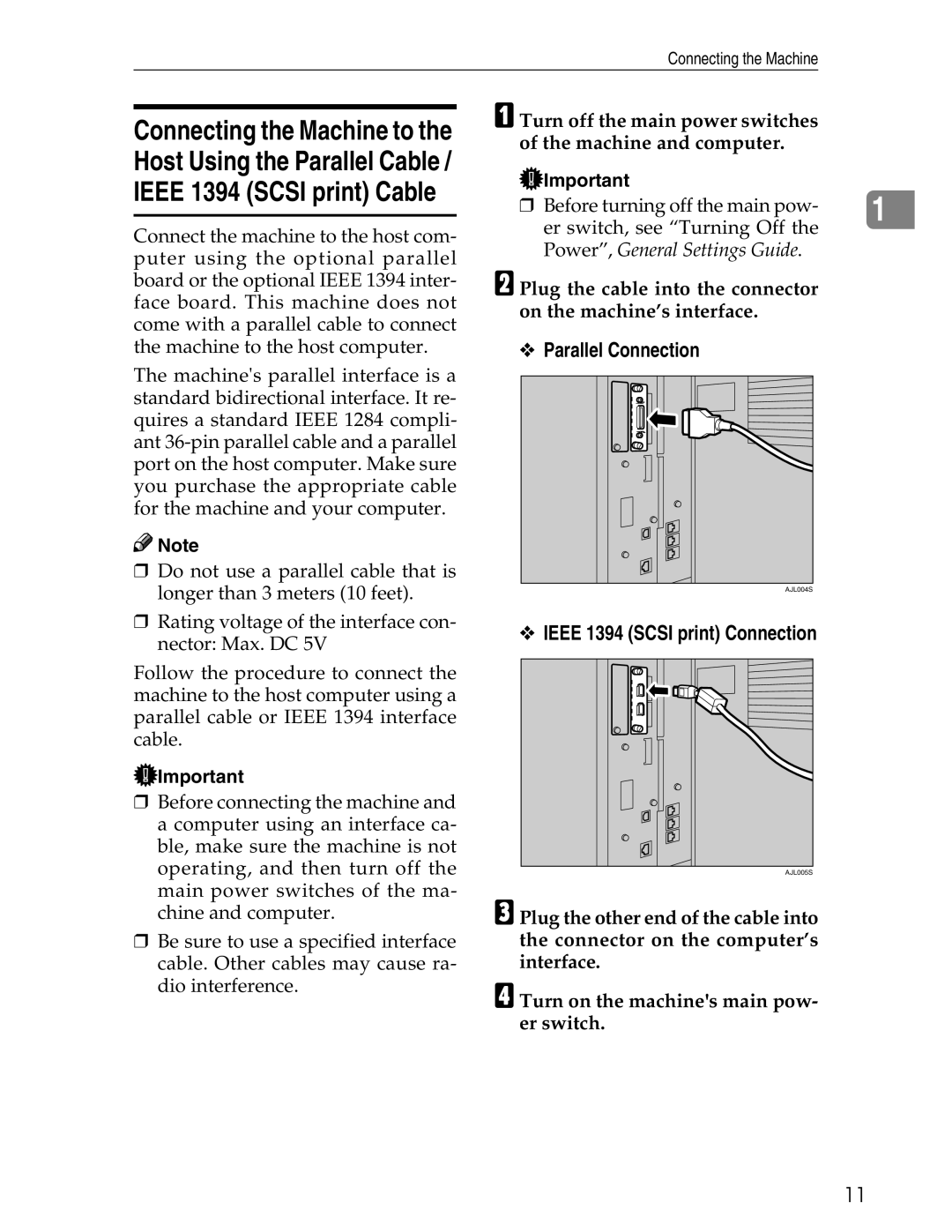 Ricoh 3045 appendix Parallel Connection, Ieee 1394 Scsi print Connection 