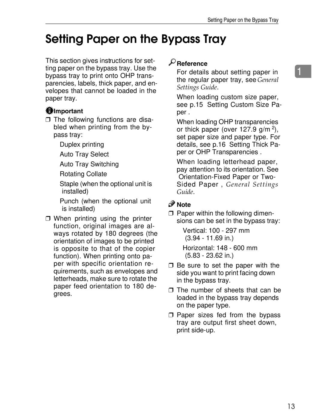 Ricoh 3045 appendix Setting Paper on the Bypass Tray, For details about setting paper 