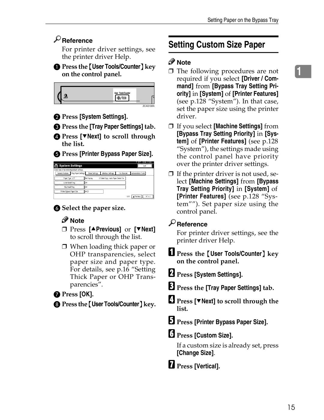 Ricoh 3045 appendix Setting Custom Size Paper 