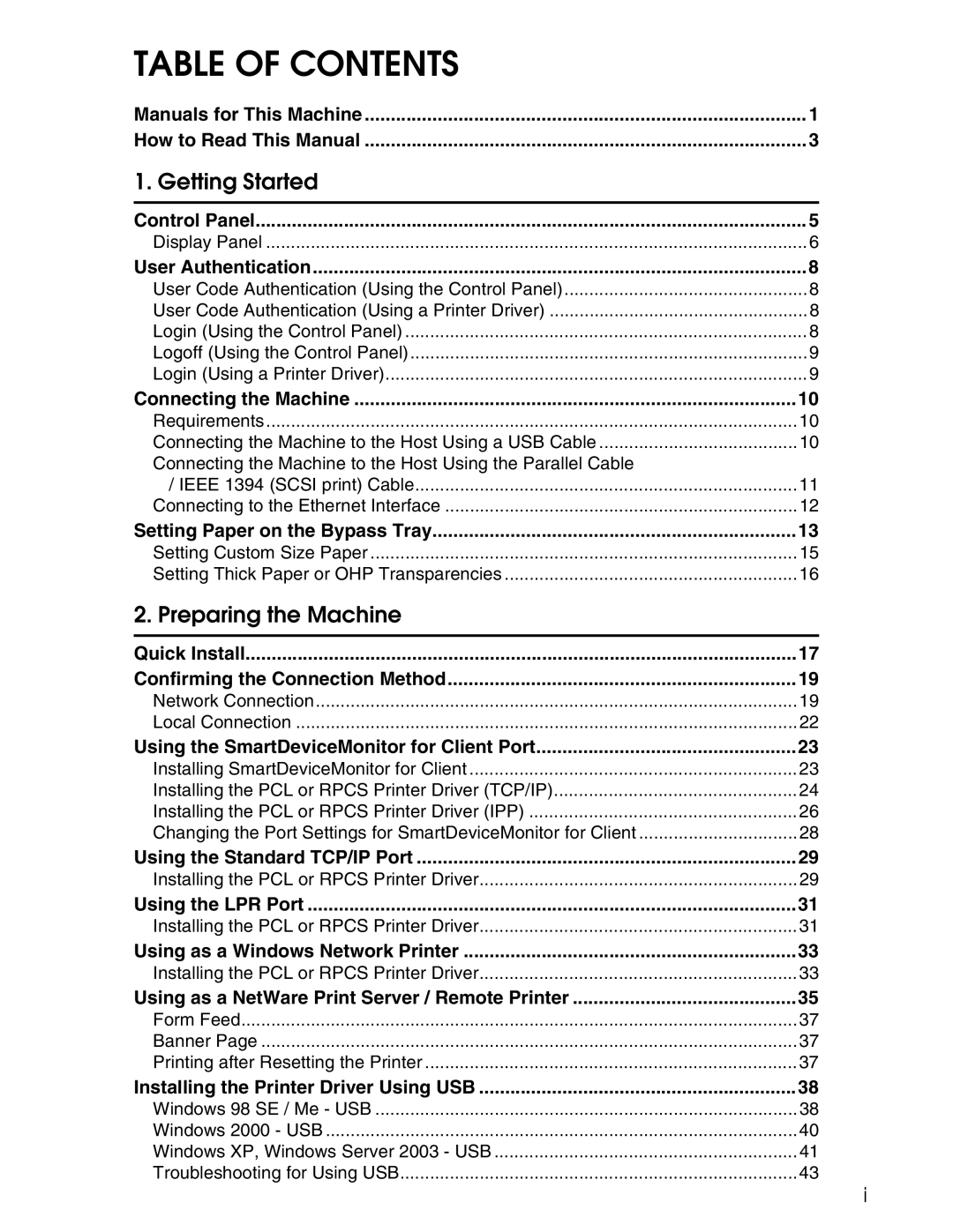 Ricoh 3045 appendix Table of Contents 