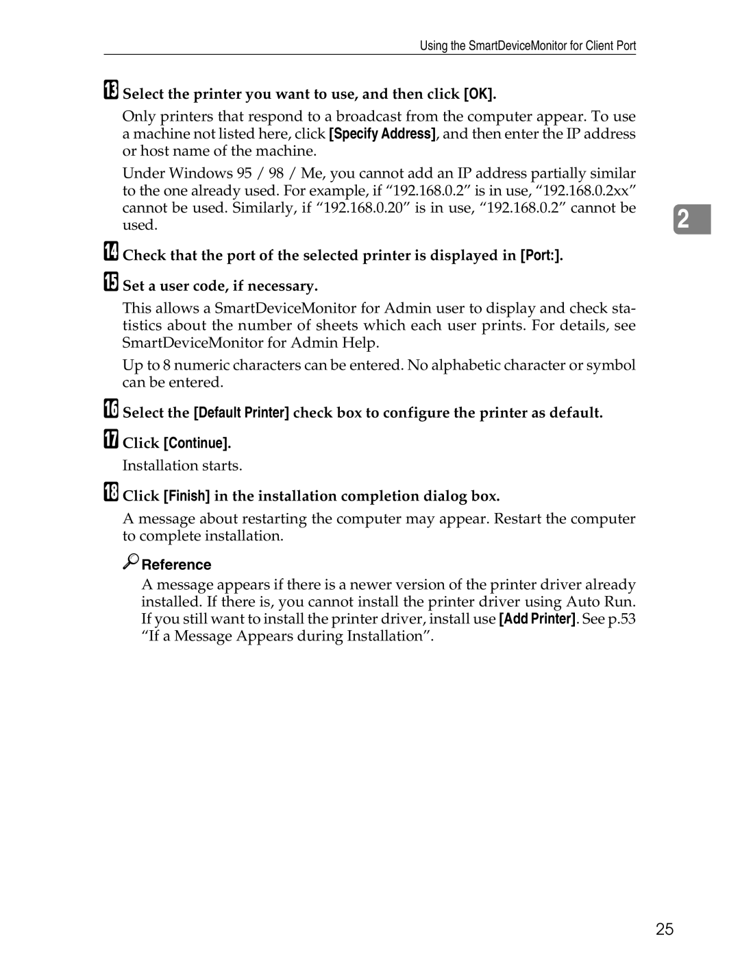 Ricoh 3045 appendix Select the printer you want to use, and then click OK, Click Continue 